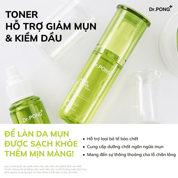 Toner hỗ trợ giảm mụn, kiềm dầu Dr.PONG Acne Clear Glowing Toner 100ml
