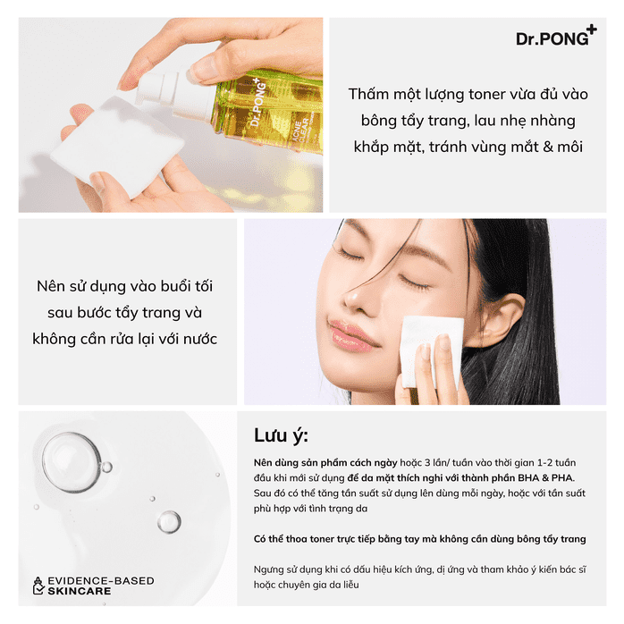 Toner hỗ trợ giảm mụn, kiềm dầu Dr.PONG Acne Clear Glowing Toner 100ml