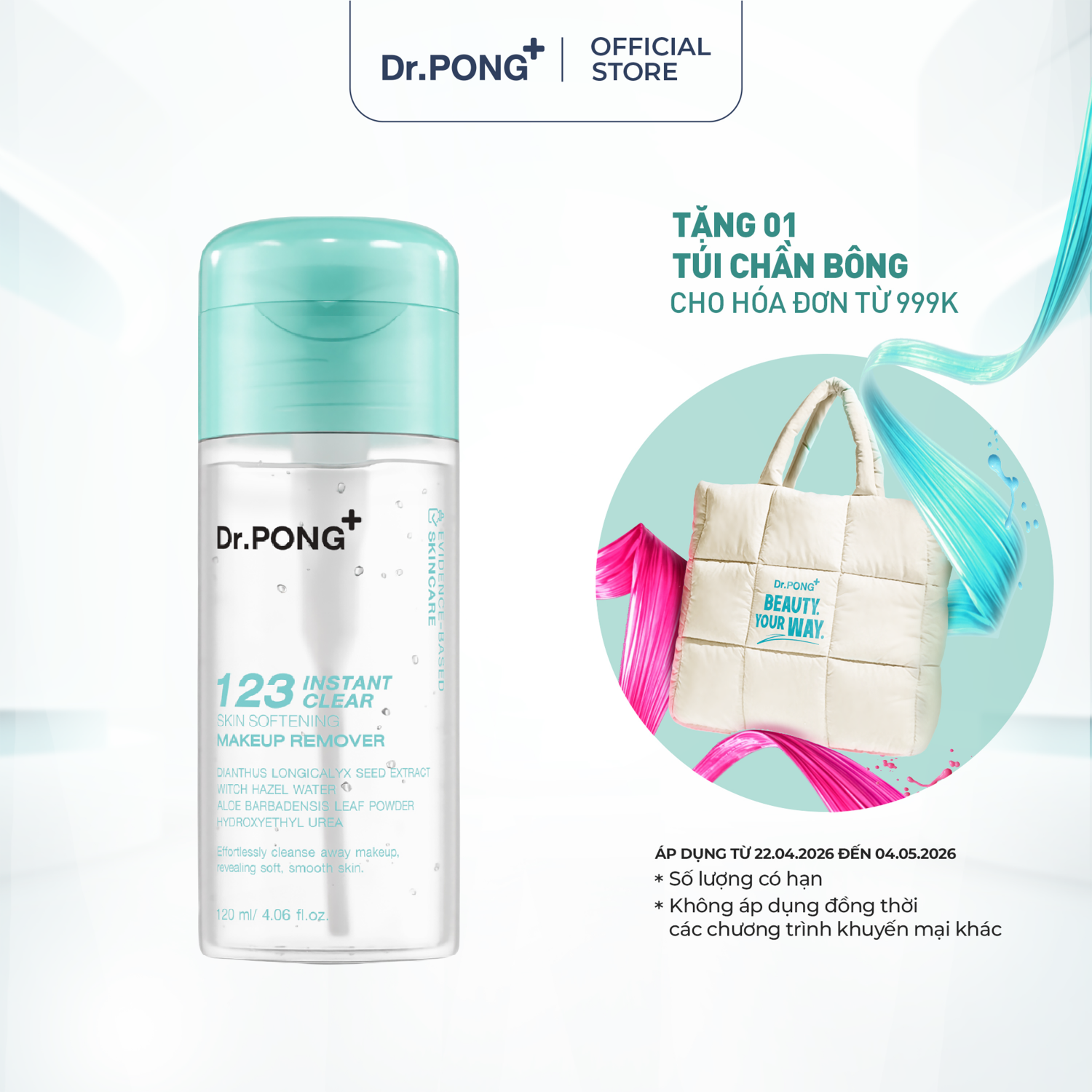 Nước tẩy trang DR. PONG 123 INSTANT CLEAR SKIN SOFTENING MAKEUP REMOVER 120ml