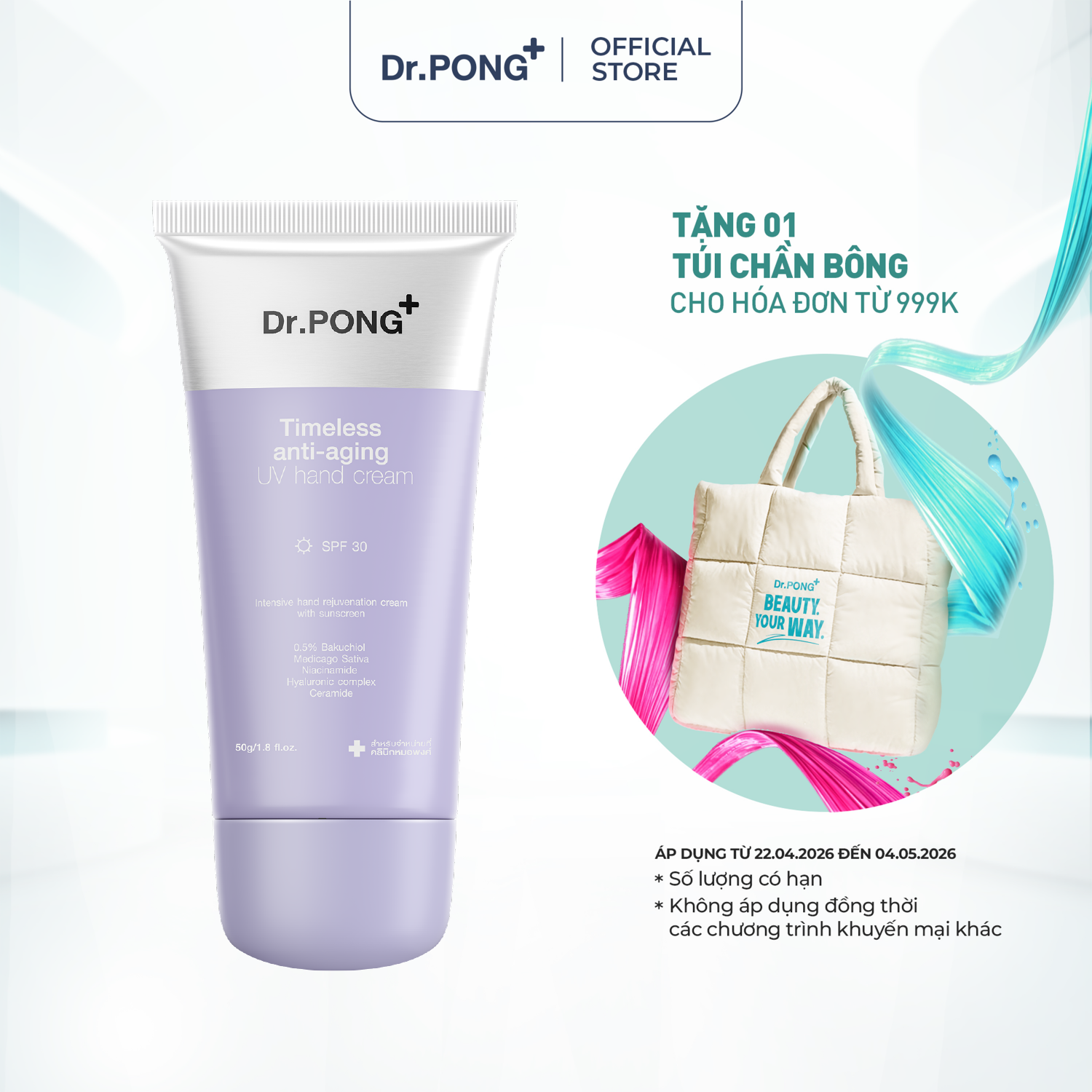 Kem dưỡng ẩm da tay, chống nắng DR.PONG TIMELESS ANTI-AGING UV HAND CREAM 50g