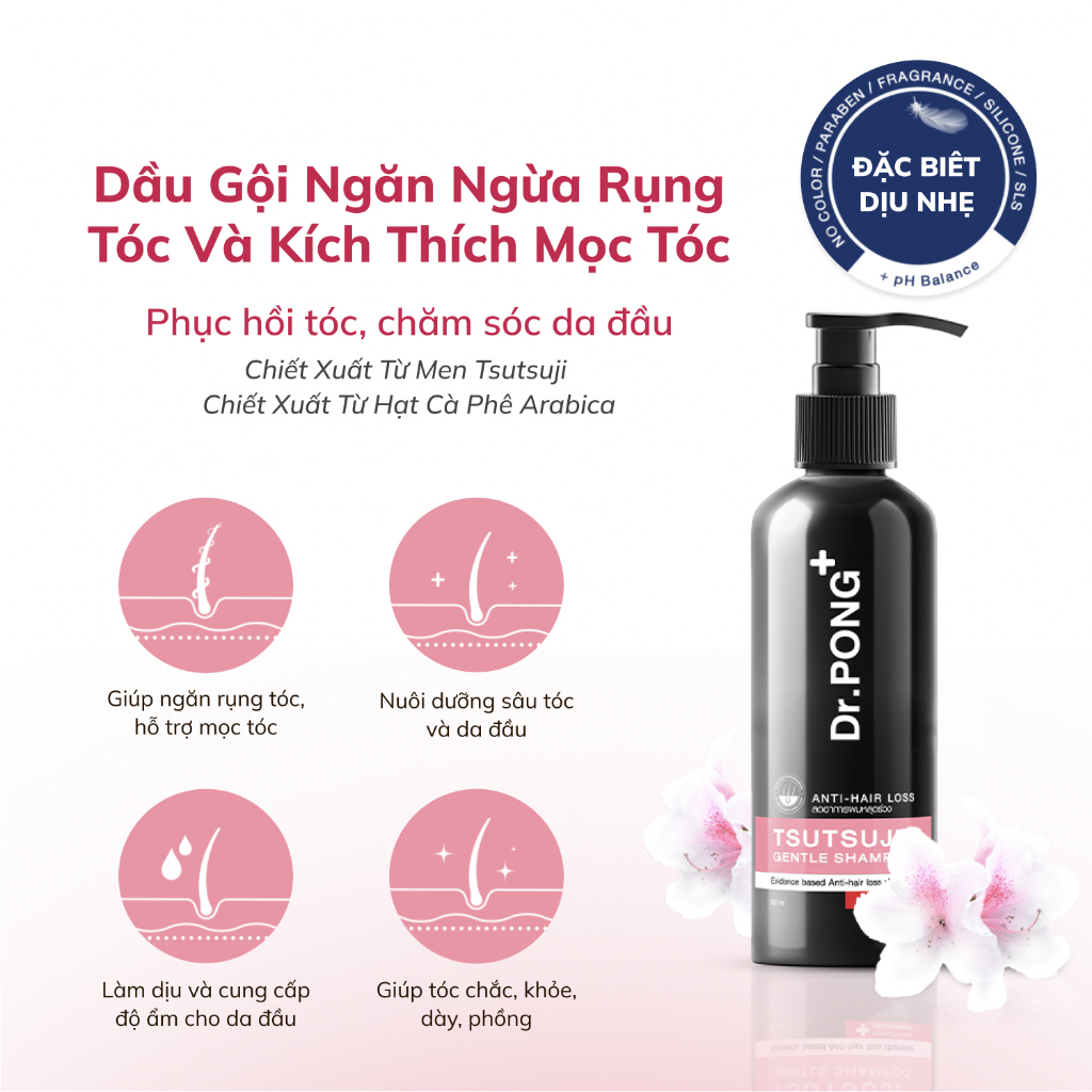 Dầu gội giảm rụng tóc, hỗ trợ mọc tóc Dr.PONG Tsutsuji Gentle 200ml