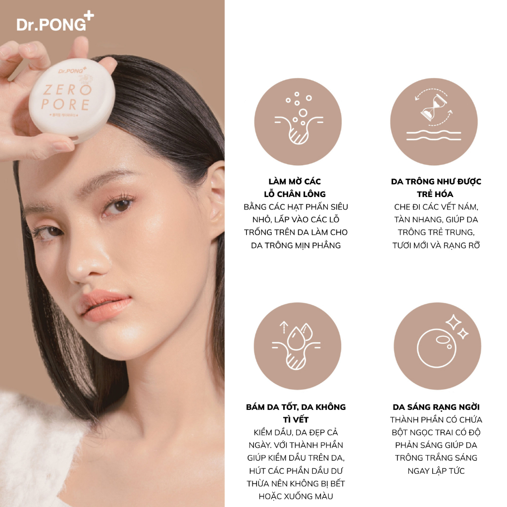 Phấn phủ che phủ lỗ chân lông, kiềm dầu Dr.PONG Zero Pore Blurring K- Powder 9g