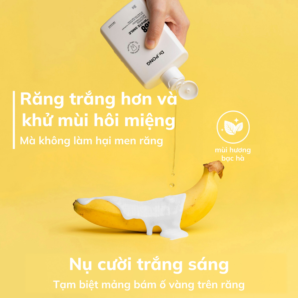 Nước súc miệng trắng răng, giảm mảng ố vàng, khử mùi hôi miệng Dr.PONG 168 White smile fluoride mouthwash 250ml