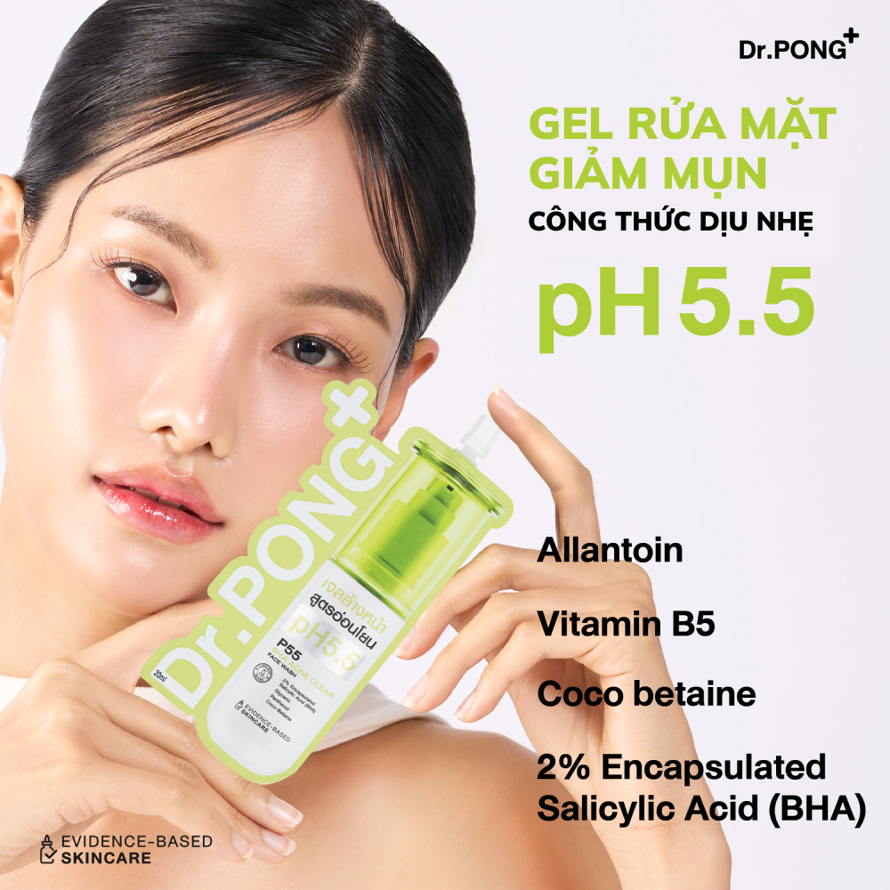 Gel rửa mặt giảm mụn Dr.PONG p55 BHA Acne Clear Face Wash 20ml