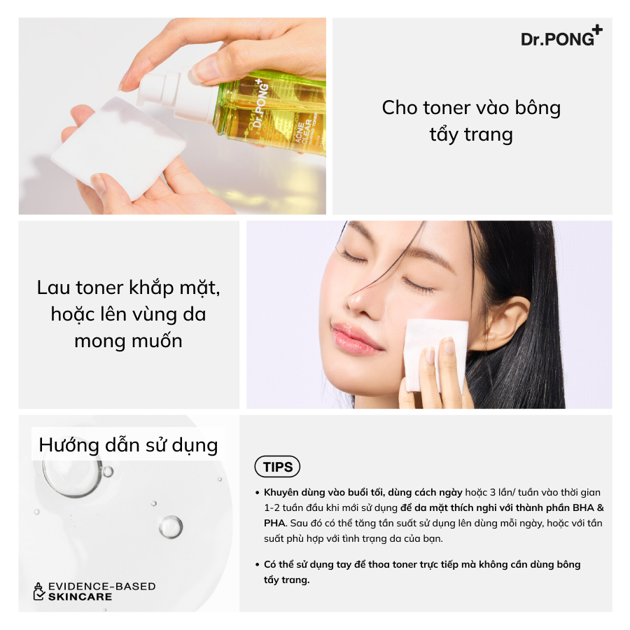 Toner giảm mụn, kiềm dầu Dr.PONG Acne Clear Glowing 100ml