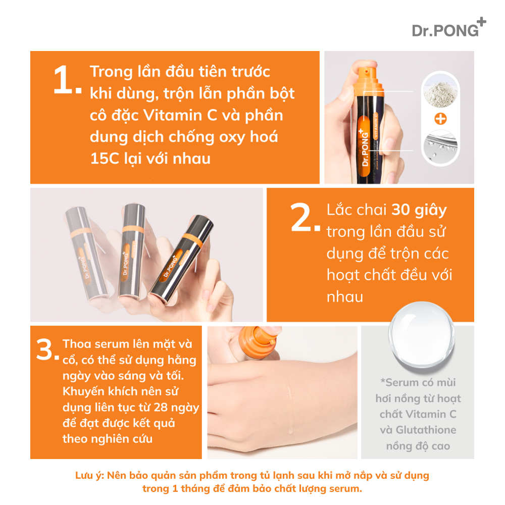 Serum Vitamin C dưỡng trắng, mờ thâm,thu nhỏ lỗ chân lông và chống oxy hóa Dr.Pong 15c Antioxidant Vitamin C Shake Shake