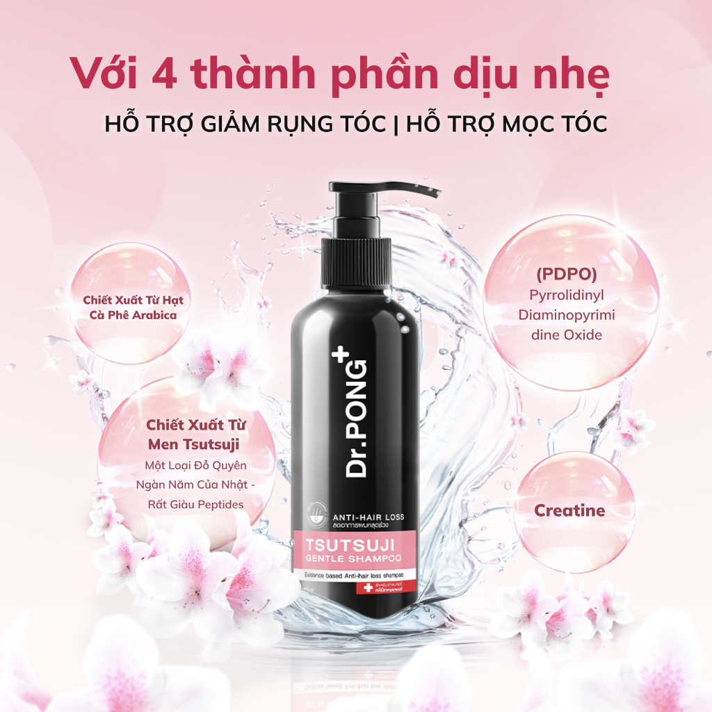 Dầu gội hỗ trợ giảm rụng tóc Dr.PONG Tsutsuji Gentle Shampoo 200ml