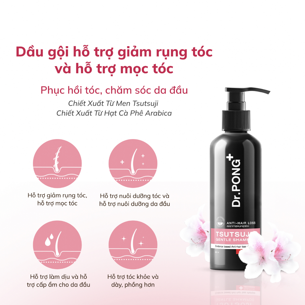 Dầu gội hỗ trợ giảm rụng tóc Dr.PONG Tsutsuji Gentle Shampoo 200ml