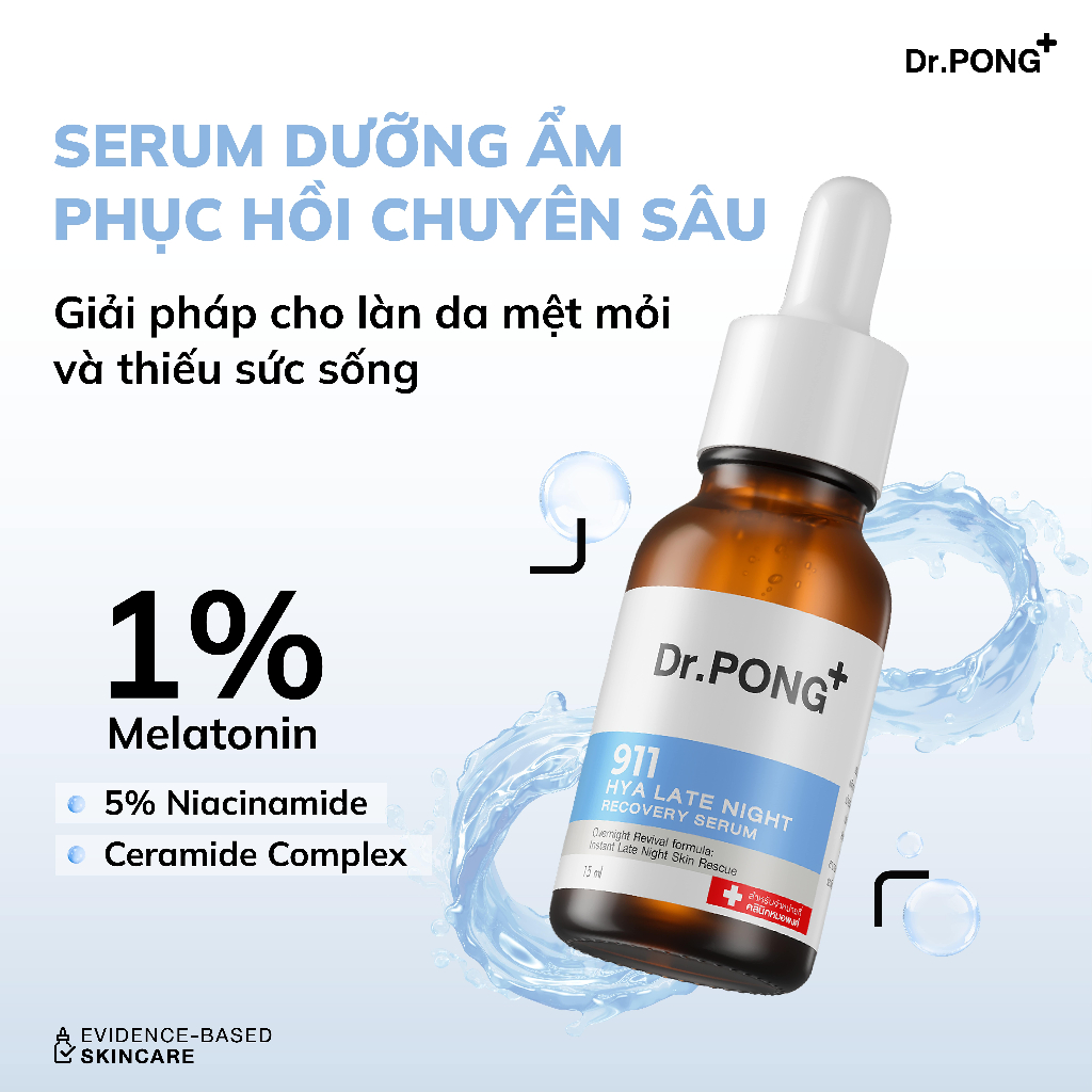 Serum dưỡng ẩm và phục hồi da Dr.PONG 911 Hya Late Night  Recovery Serum 15ml