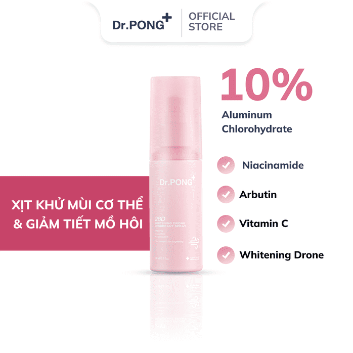 Xịt khử mùi trắng da, mờ thâm Dr.PONG 28D Whitening Drone Deodorant Spray 100ml
