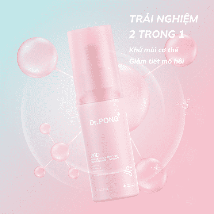 Xịt khử mùi trắng da, mờ thâm Dr.PONG 28D Whitening Drone Deodorant Spray 100ml