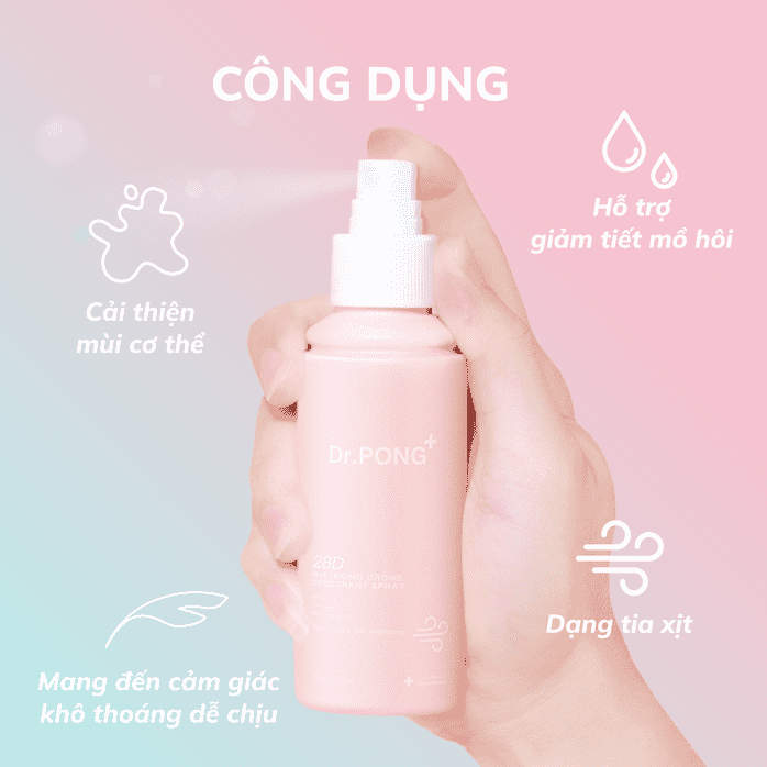Xịt khử mùi trắng da, mờ thâm Dr.PONG 28D Whitening Drone Deodorant Spray 100ml