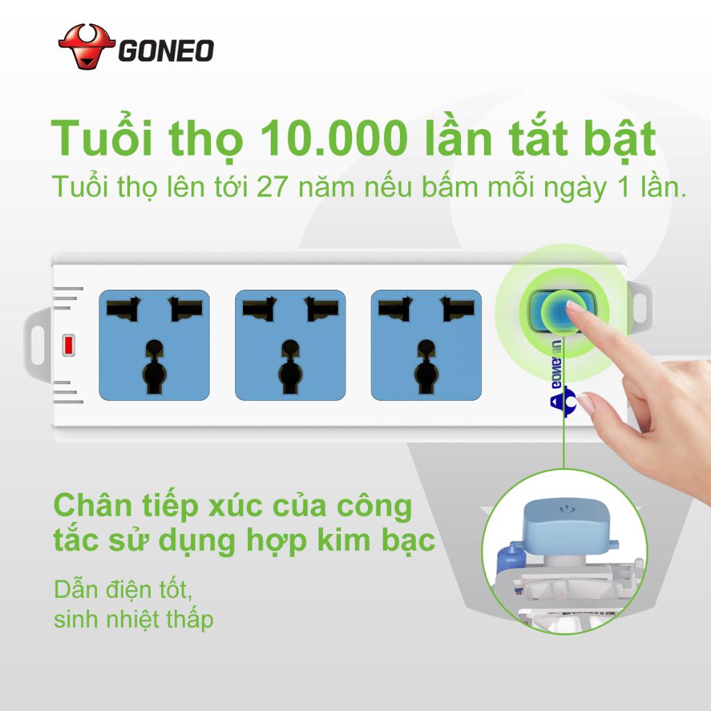 Ổ Cắm Điện Chống Cháy Không Dây GONGNIU - 3 Ổ Đa Năng 1 Công Tắc - 2500W/10A- 413K - Chính Hãng