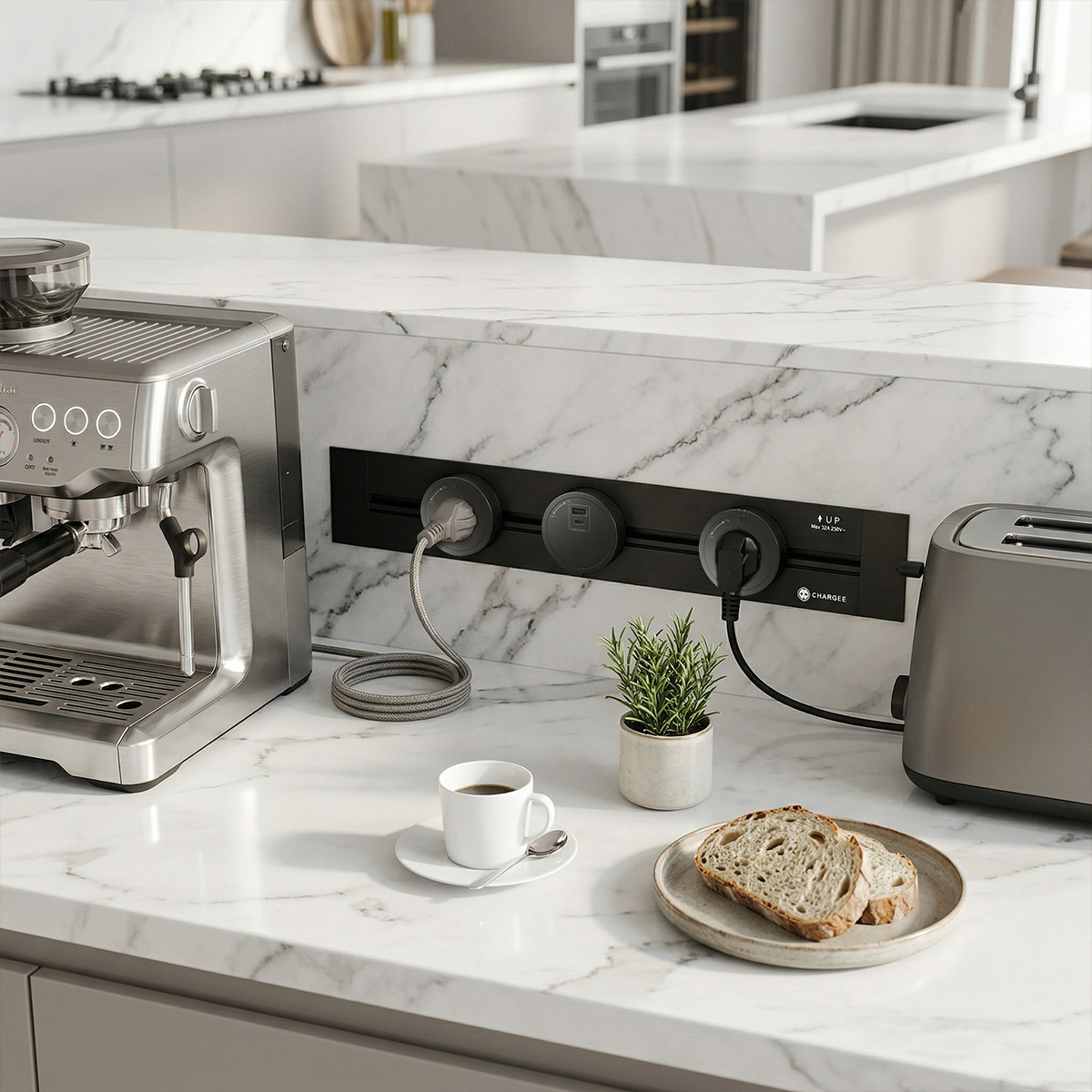 Combo Ổ cắm thanh ray âm tường CHARGEE ELEGANT màu đen T50RC-3S4BK