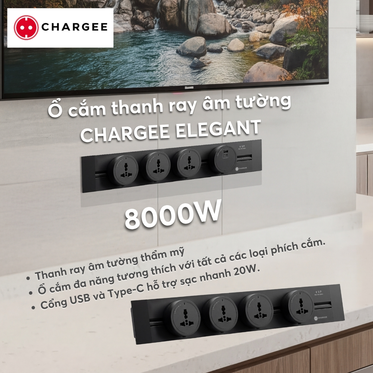 Combo Thanh ray âm tường 50cm CHARGEE ELEGANT