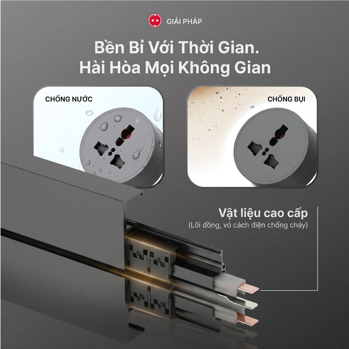 Chargee ELEGANT Combo Thanh ray 80cm + 2 ổ đa năng màu Đen