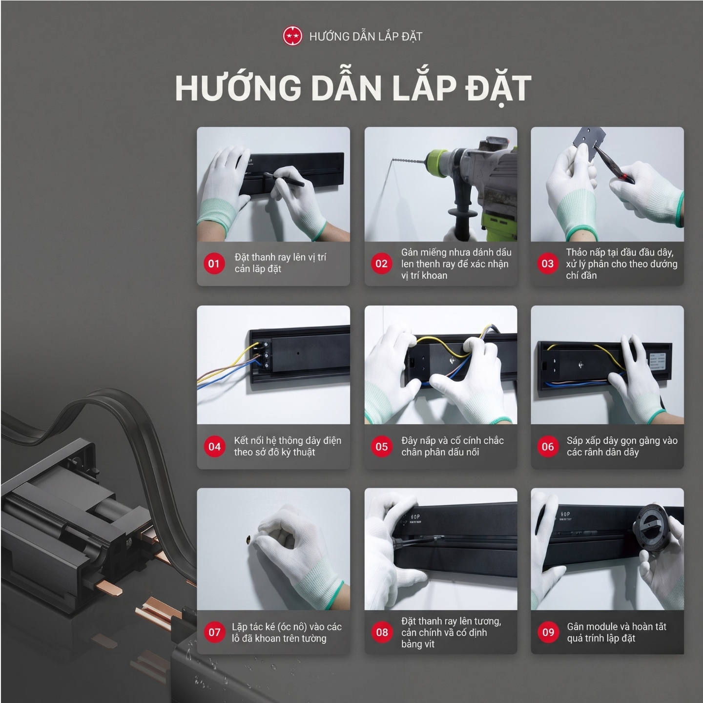 Chargee ELEGANT Combo Thanh ray 60cm + 3 ổ đa năng màu Đen