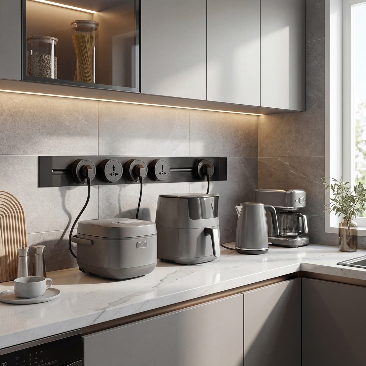 Combo Ổ cắm thanh ray âm tường CHARGEE ELEGANT màu đen T50RC-3S4BK