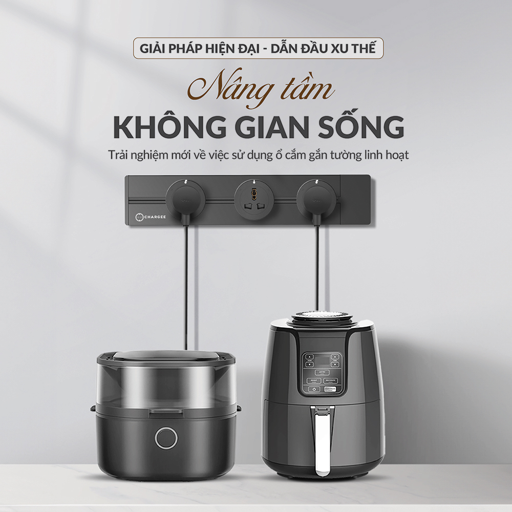 Combo Ổ cắm thanh ray CHARGEE 40cm + 4 ổ đa năng led tròn T40-4S3
