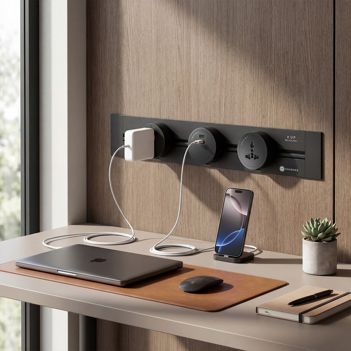 Combo Ổ cắm thanh ray âm tường CHARGEE ELEGANT màu đen T50RC-4S4BK