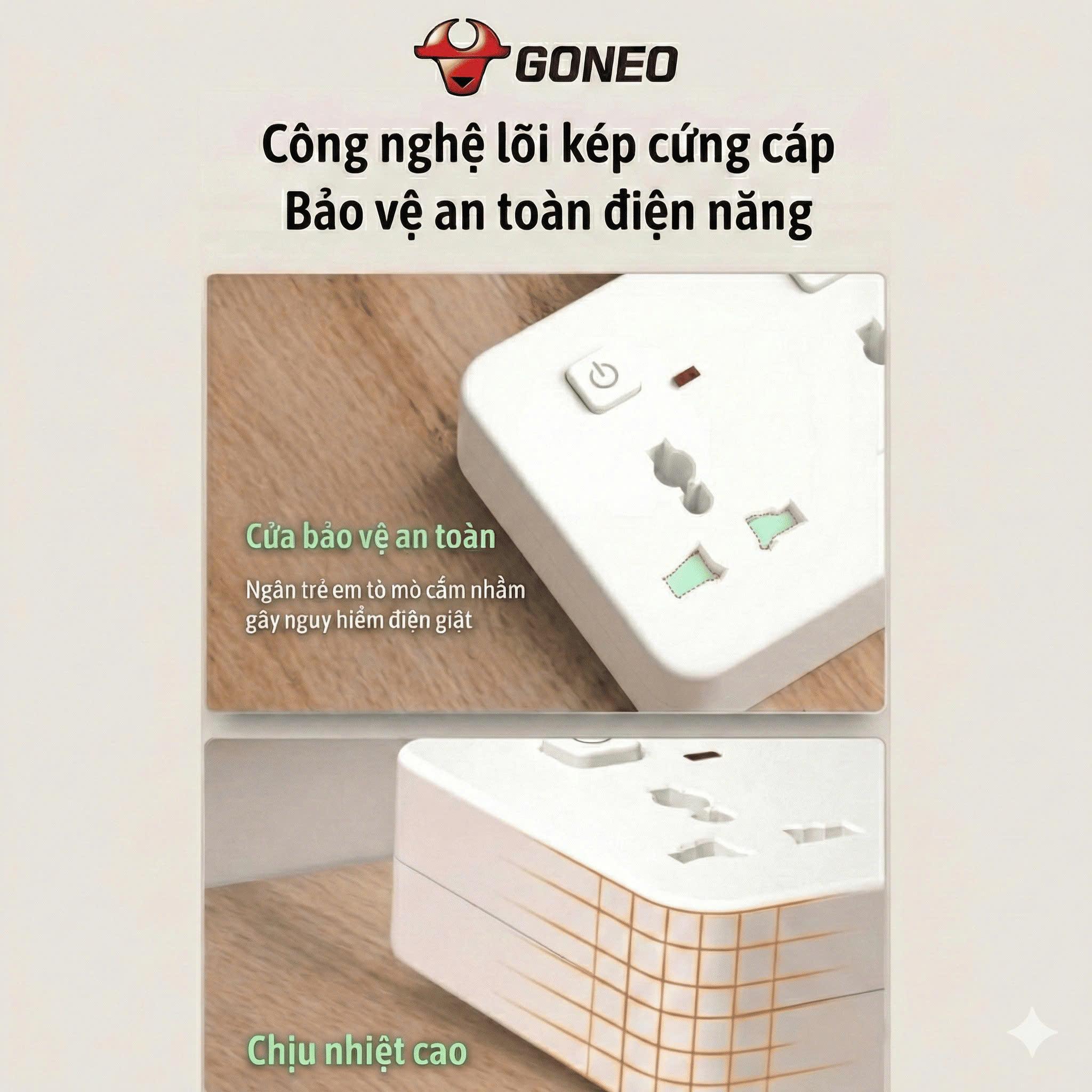 Ổ Cắm Điện GONEO NZ3030R 3 Ổ 3 Công Tắc Riêng - Có Nắp Che An Toàn - Chống Cháy 2500W