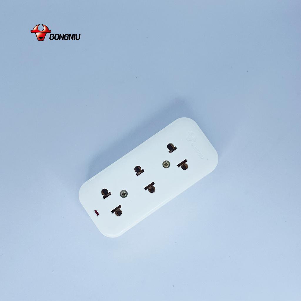 Ổ Cắm Điện Chống Cháy Gongniu 3 Ổ Mini Có Đầu Chờ Nối Dây 2500W/10A (103) - Chính Hãng