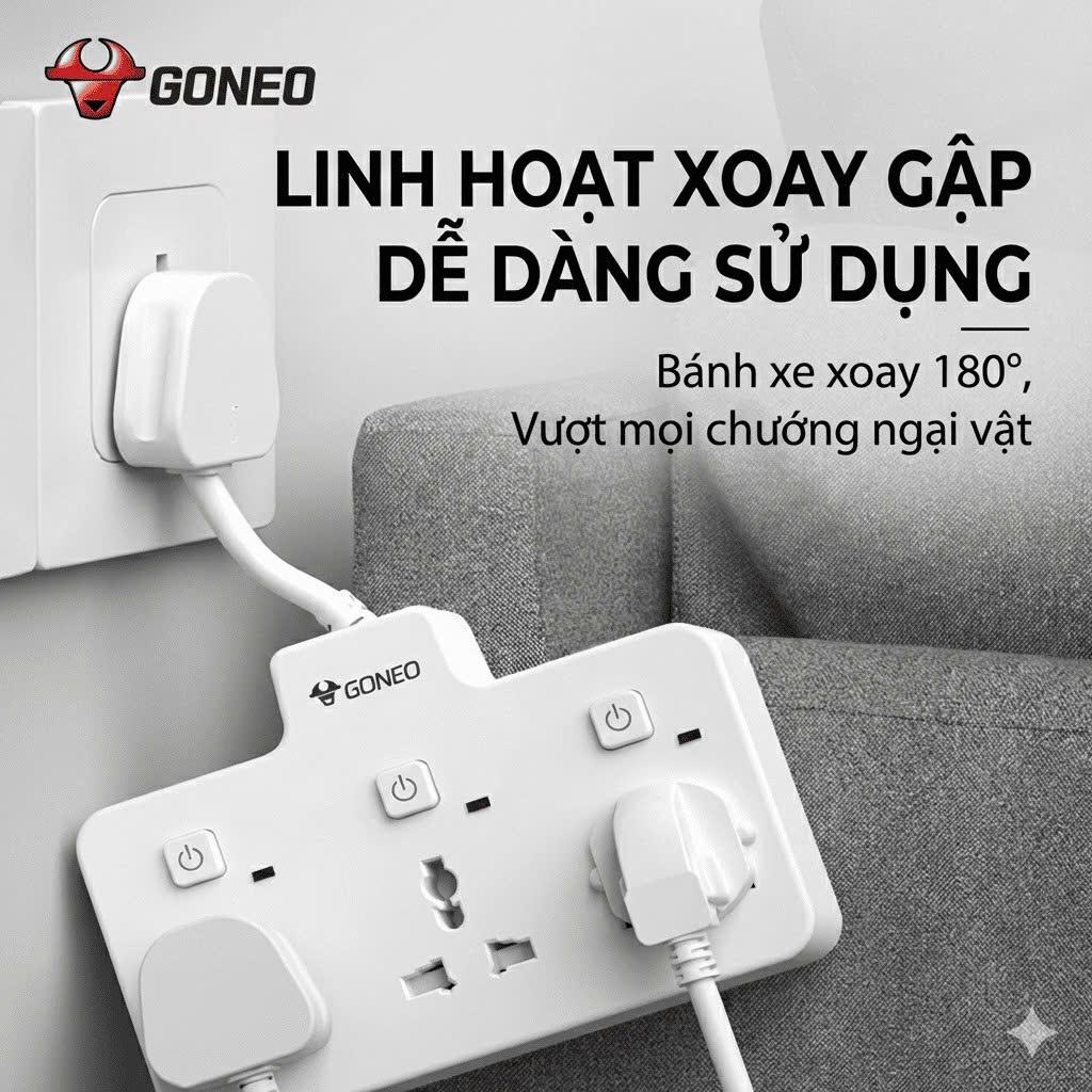 Ổ Cắm Điện GONEO NZ3030R 3 Ổ 3 Công Tắc Riêng - Có Nắp Che An Toàn - Chống Cháy 2500W