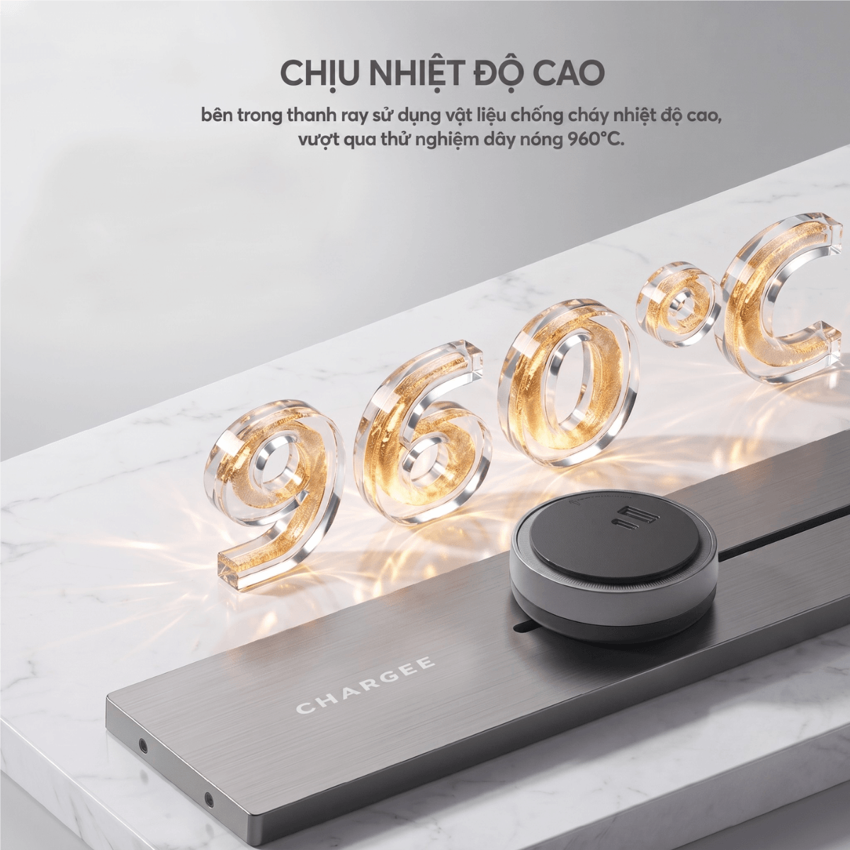 Chargee SlimAir Combo Thanh ray 50cm + 5 ổ đa năng màu Đen