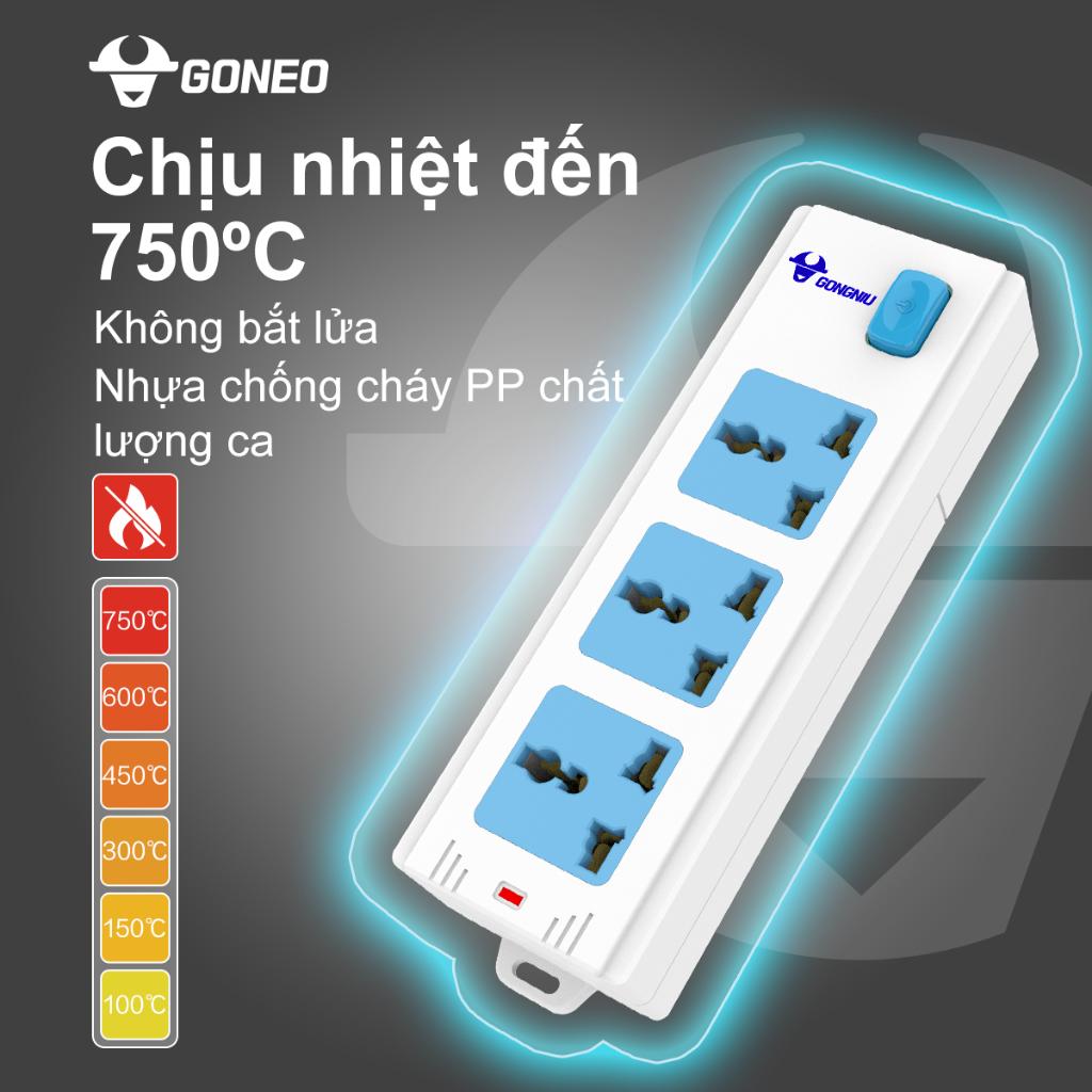 Ổ Cắm Điện Chống Cháy Không Dây GONGNIU - 3 Ổ Đa Năng 1 Công Tắc - 2500W/10A- 413K - Chính Hãng