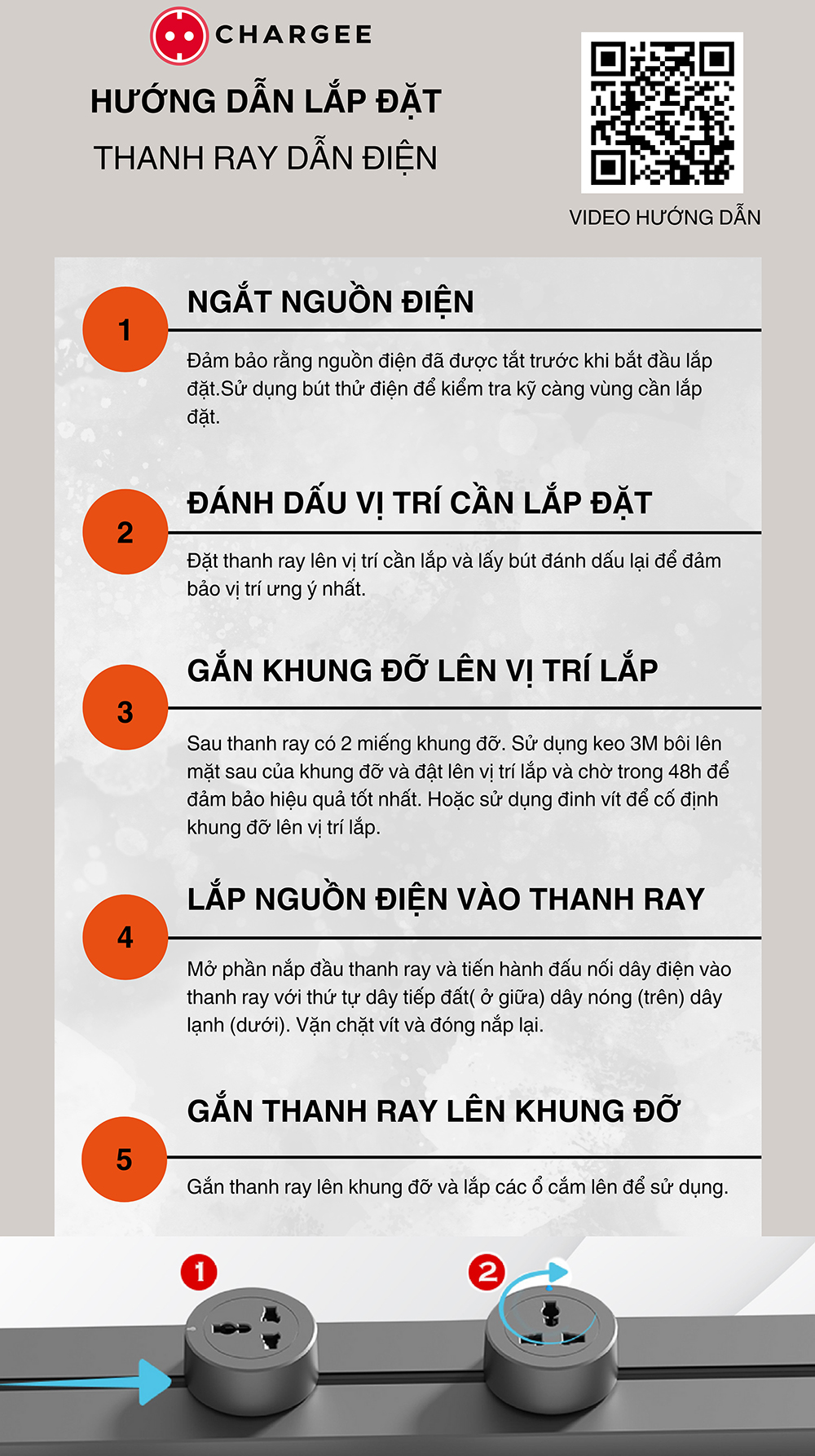 Combo Ổ cắm thanh ray CHARGEE kèm ổ Type C