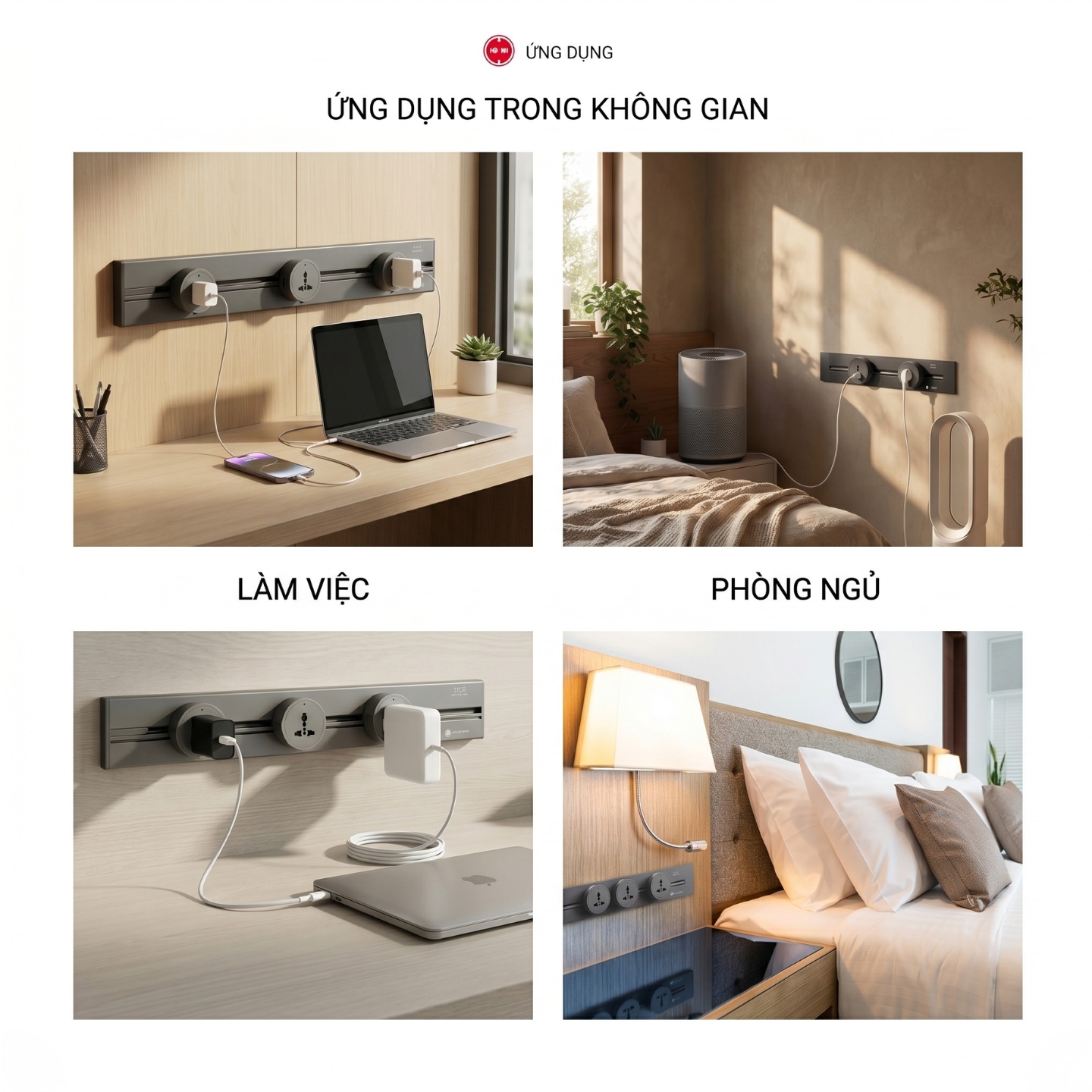 Chargee ELEGANT Combo Thanh ray 80cm + 2 ổ đa năng màu Đen