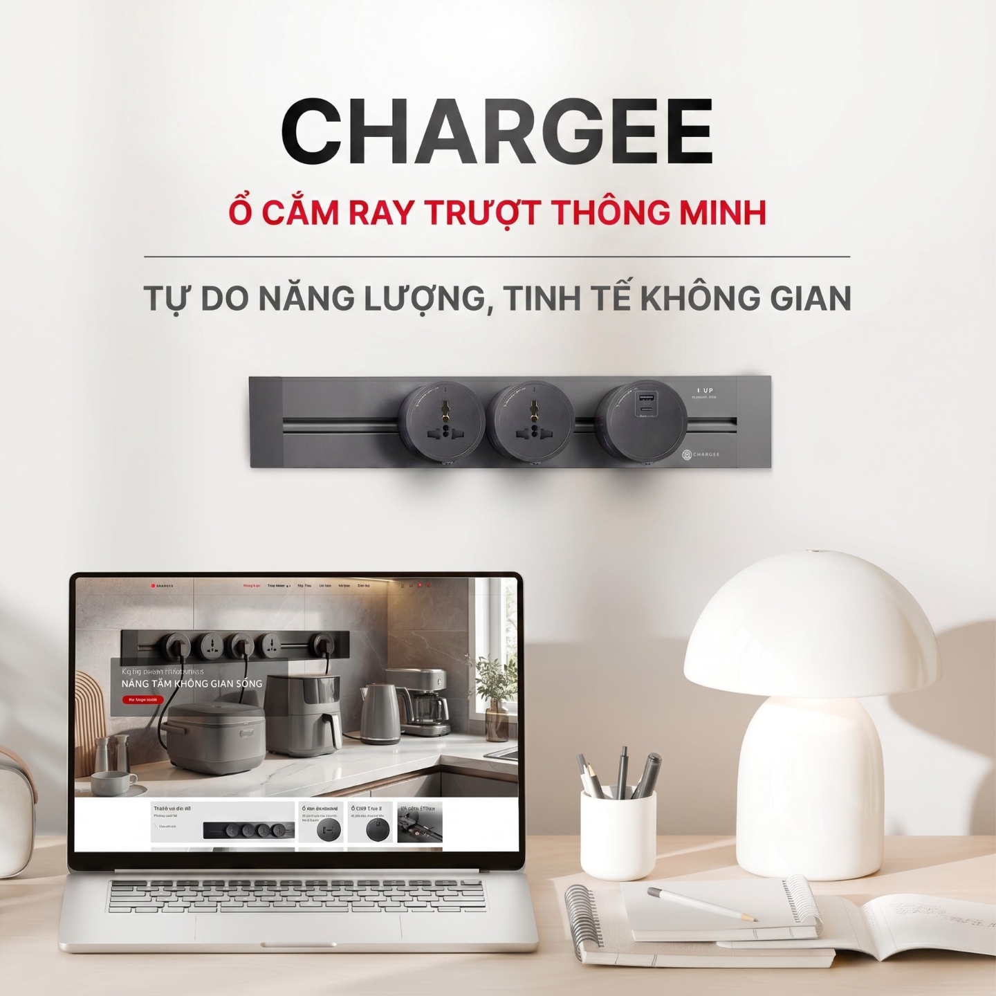 Chargee ELEGANT Combo Thanh ray 80cm + 3 ổ đa năng màu Đen