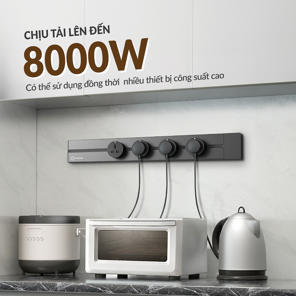 Combo Ổ cắm thanh ray CHARGEE 40cm + 4 ổ đa năng led tròn T40-4S3