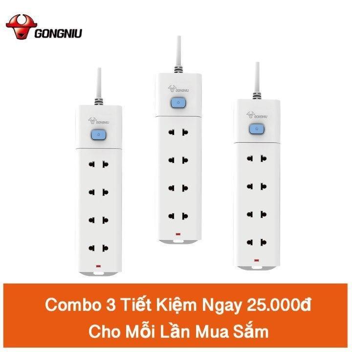 Ổ Cắm Gongniu 4 ổ 1 công tắc 2500W - Trắng - Chính Hãng - V1040CB