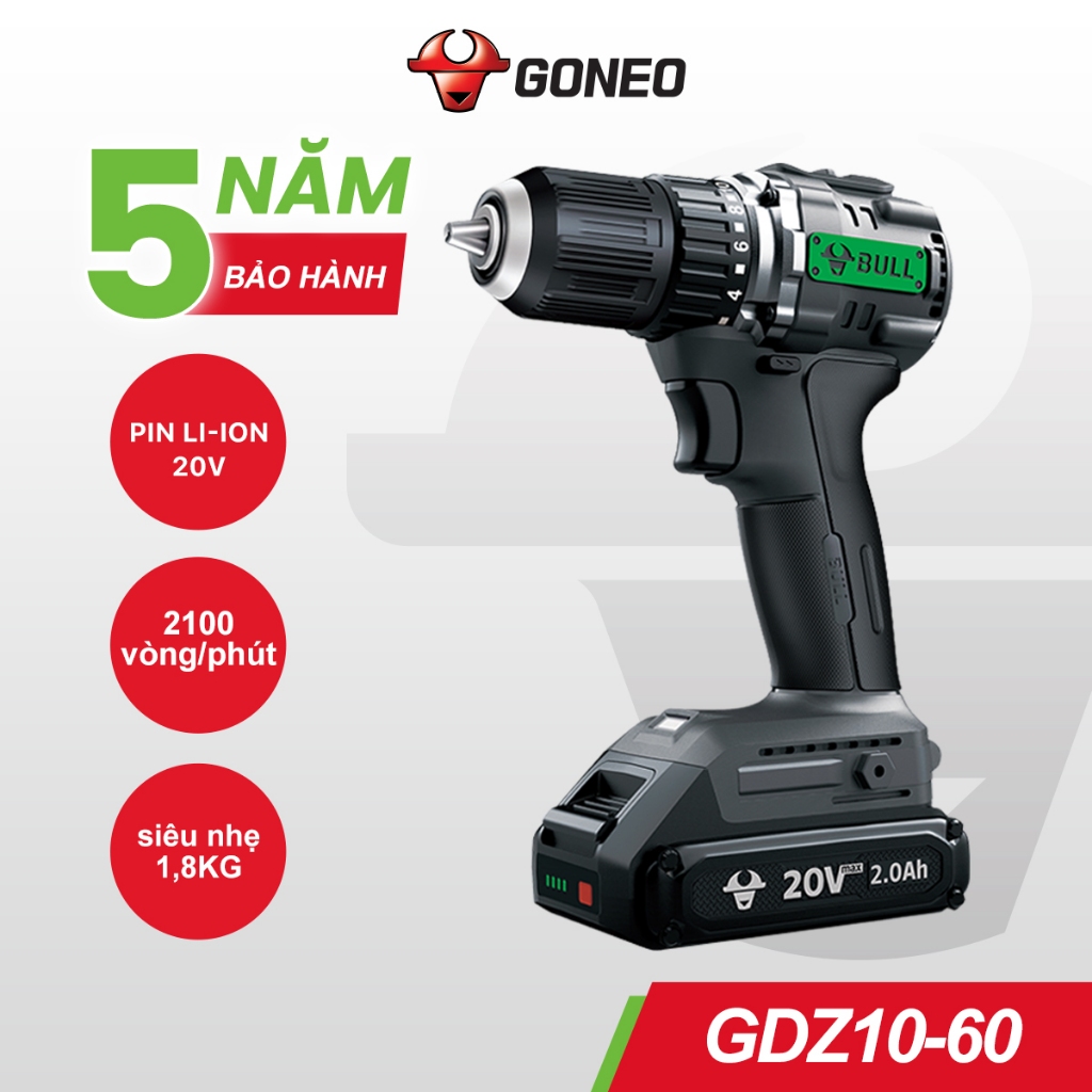 Máy Khoan Bắt Vít Cầm Tay GONGNIU GDZ10-60 - An Toàn Tiện Lợi - Dùng Pin Li-ion 20V - 2100 vòng/phút