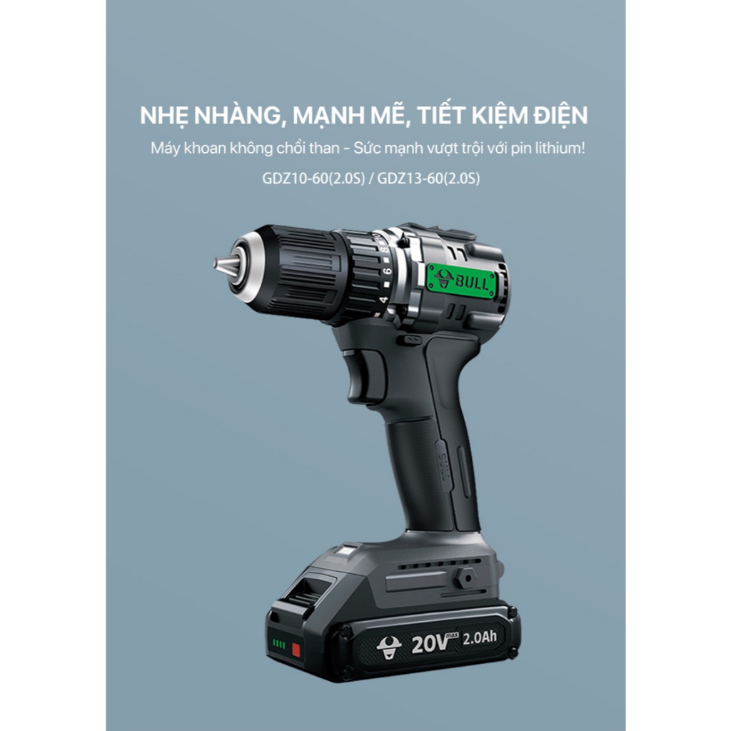 Máy Khoan Bắt Vít Cầm Tay GONGNIU GDZ10-60 - An Toàn Tiện Lợi - Dùng Pin Li-ion 20V - 2100 vòng/phút