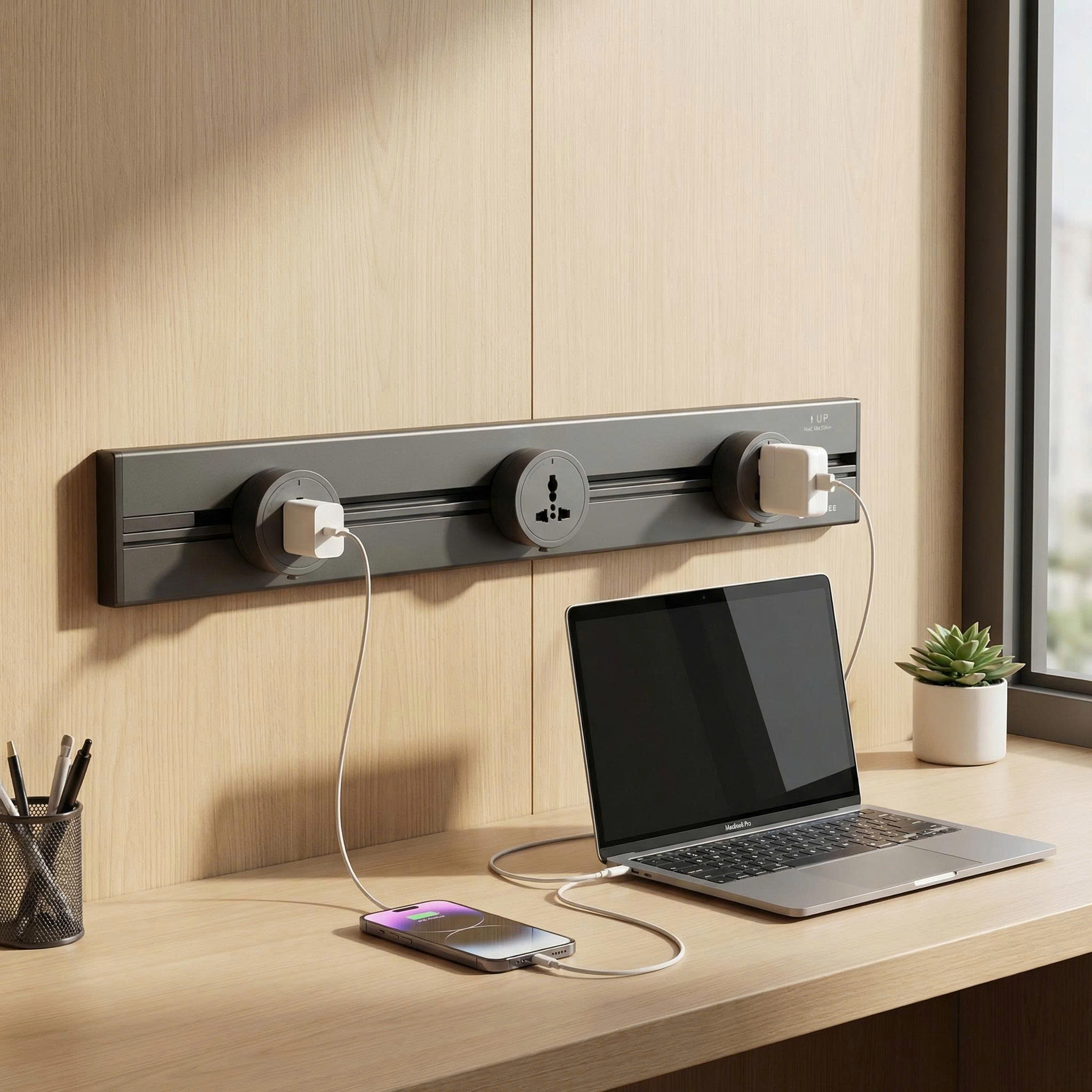 Combo Ổ cắm thanh ray CHARGEE ELEGANT 50cm màu xám T50-3S4-1S5GR