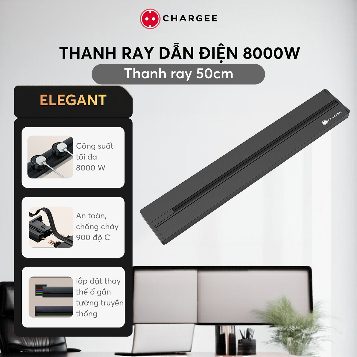 Combo Thanh ray lắp nổi 50cm CHARGEE ELEGANT