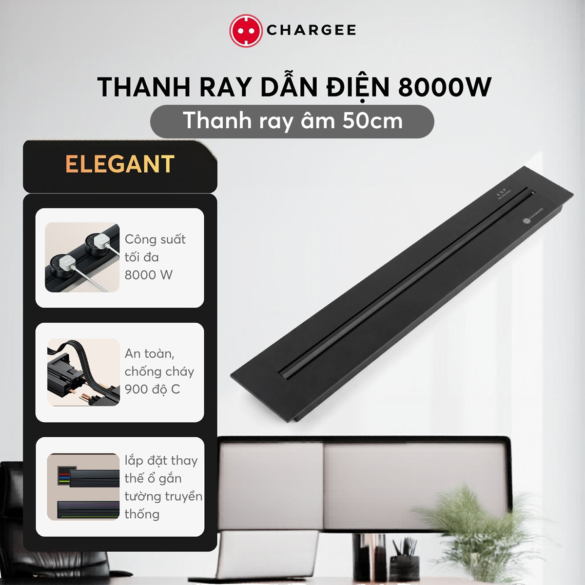 Combo Thanh ray âm tường 50cm CHARGEE ELEGANT