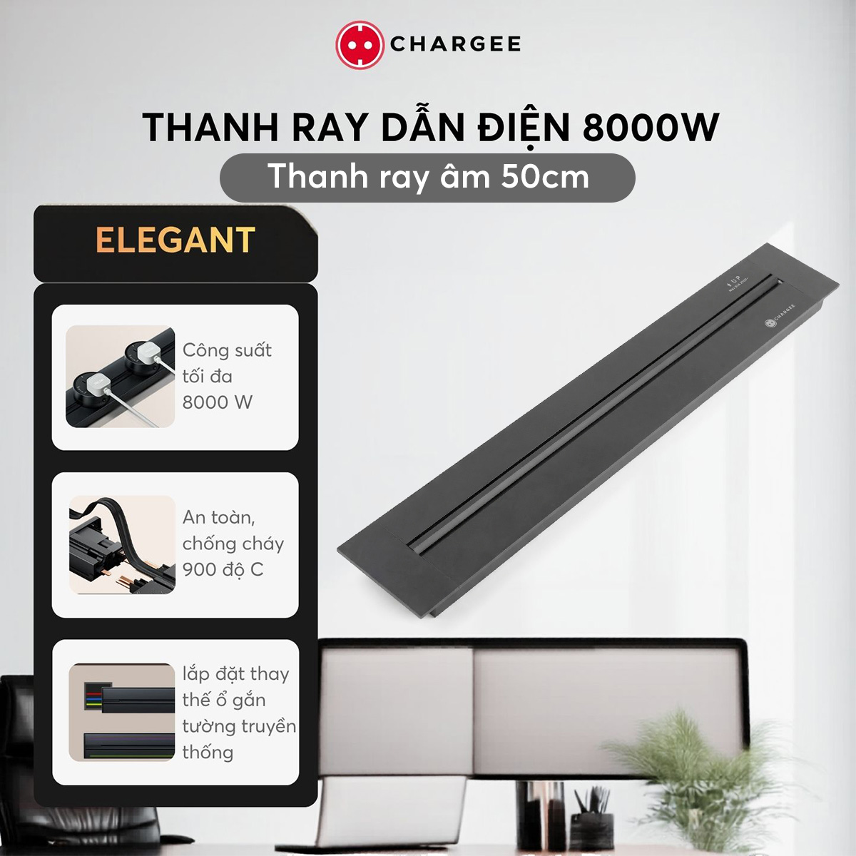 Combo Thanh ray âm tường 50cm CHARGEE ELEGANT