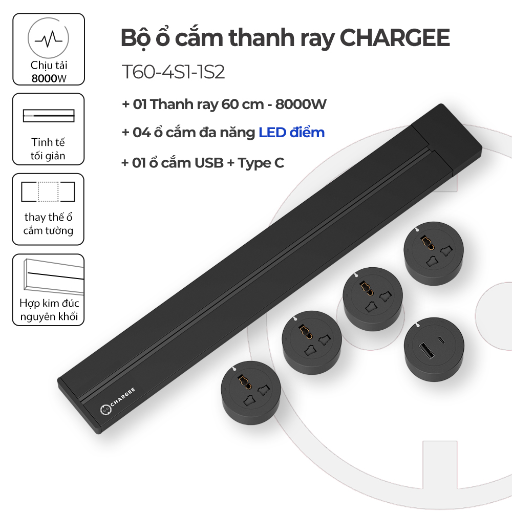 Combo Ổ cắm thanh ray CHARGEE kèm ổ Type C