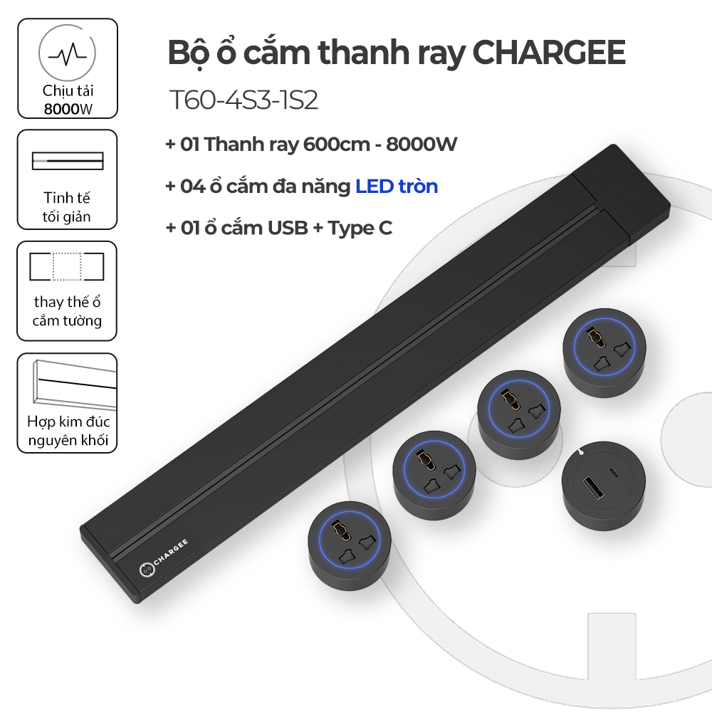 Combo Ổ cắm thanh ray CHARGEE kèm ổ Type C