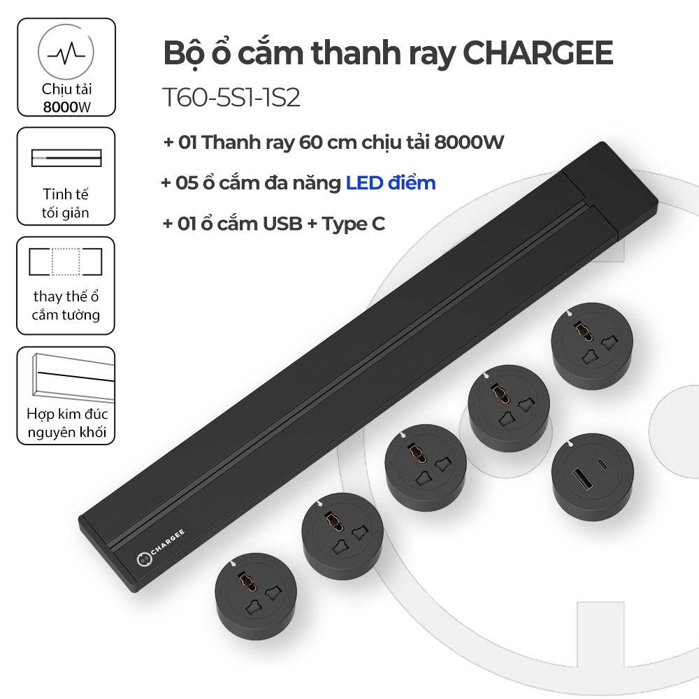 Combo Ổ cắm thanh ray CHARGEE kèm ổ Type C