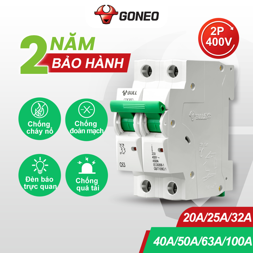 Aptomat an toàn CB Gongniu Bull 1Pha/ 2 Pha / 3 Pha/ 4 Pha, 32A/40A