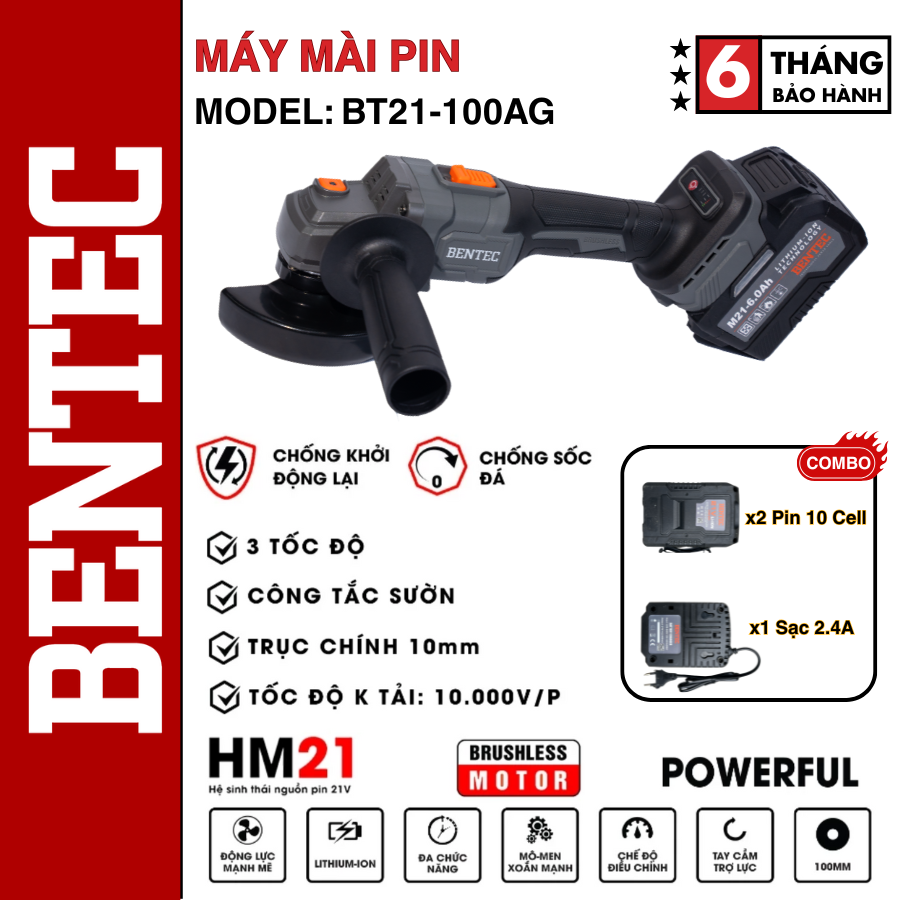 Thân máy mài góc pin 21V BENTEC BT21-100AG