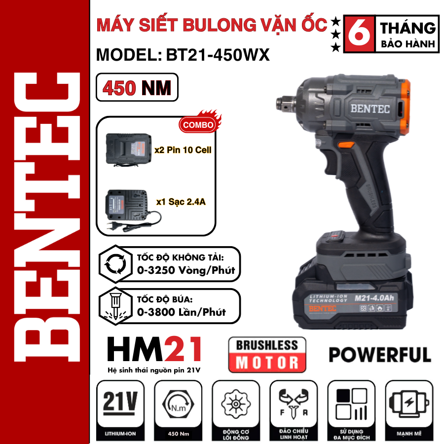 CB MÁY SIẾT BULONG PIN BENTEC BT21-450WX
