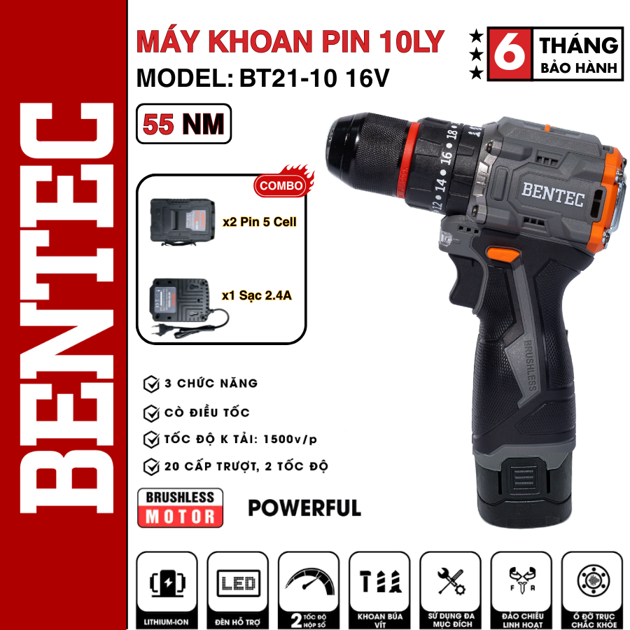 CB MÁY KHOAN PIN ĐA CHỨC NĂNG 16.8V BT1610 PRO BENTEC