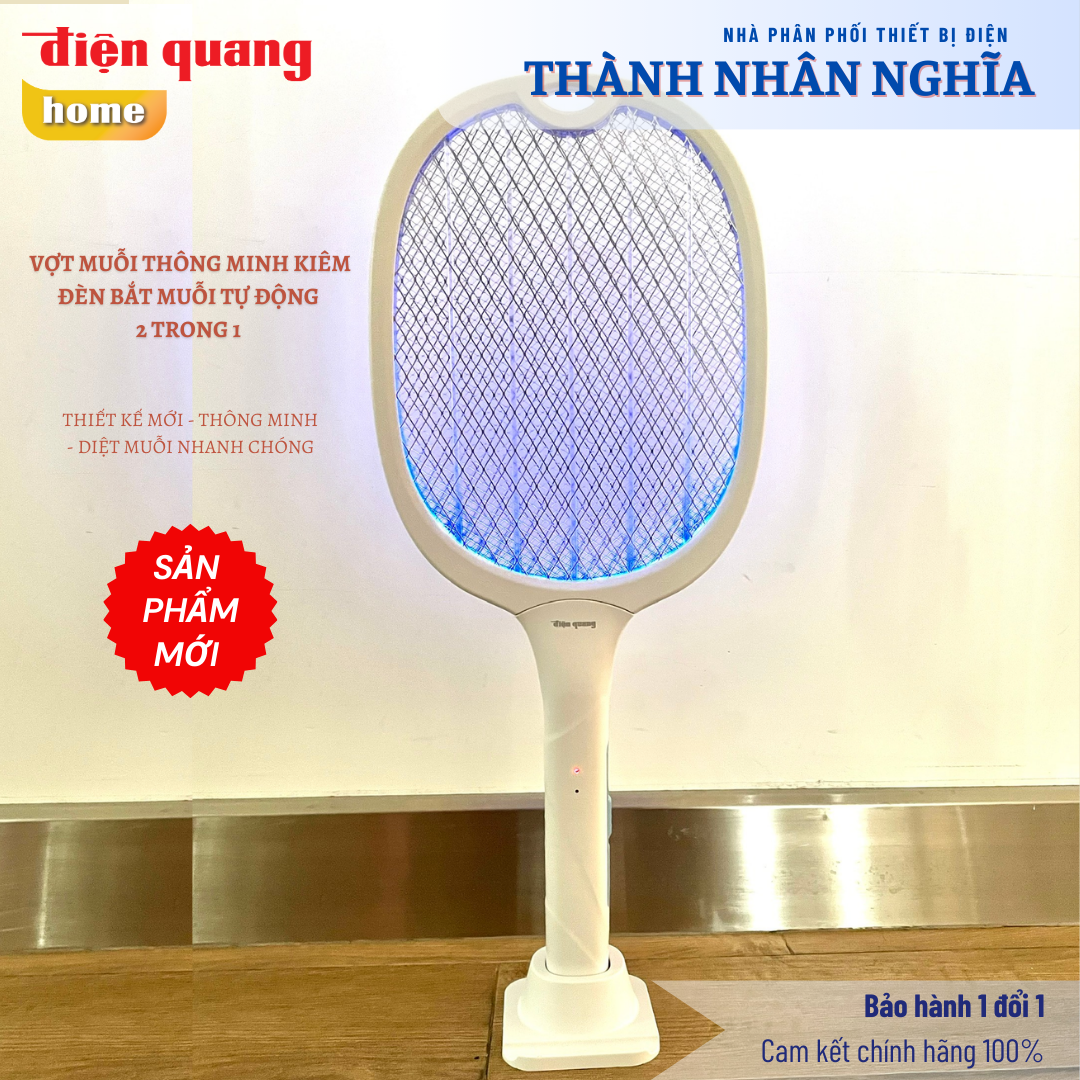 Vợt Muỗi Tự Bắt Muỗi Điện Quang ĐQ EMR10 W (Thông Minh 2 trong 1, Pin Lithium, Màu Trắng)