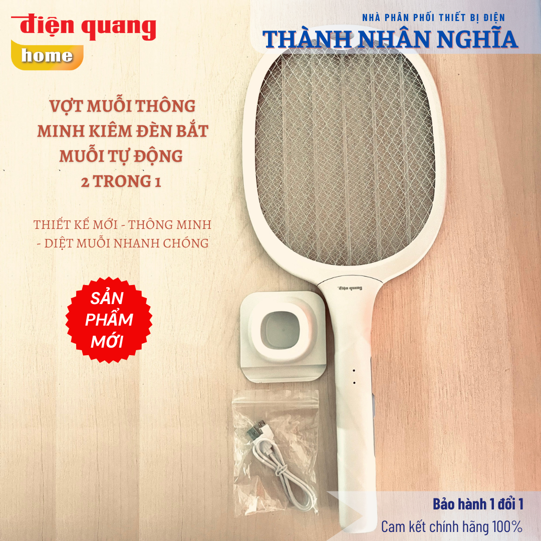Vợt Muỗi Tự Bắt Muỗi Điện Quang ĐQ EMR10 W (Thông Minh 2 trong 1, Pin Lithium, Màu Trắng)