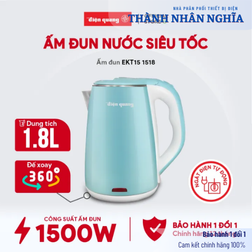 Ấm đun nước siêu tốc Điện Quang ĐQ EKT15 1518 PW (1500W, 1.8L, inox 201, nhựa màu tím –trắng)